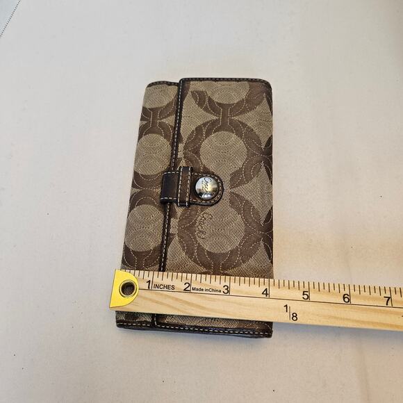 Coach Vintage Signature Brown Tan Logo Long Trifold Wallet Checkbook Clutch - Picture 10 of 12